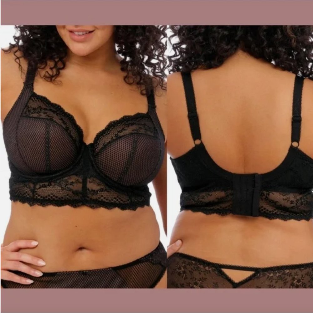 NEW $74 Elomi‎ [ 40G US] Charley Longline Full Figure Underwire Bra Black #6068